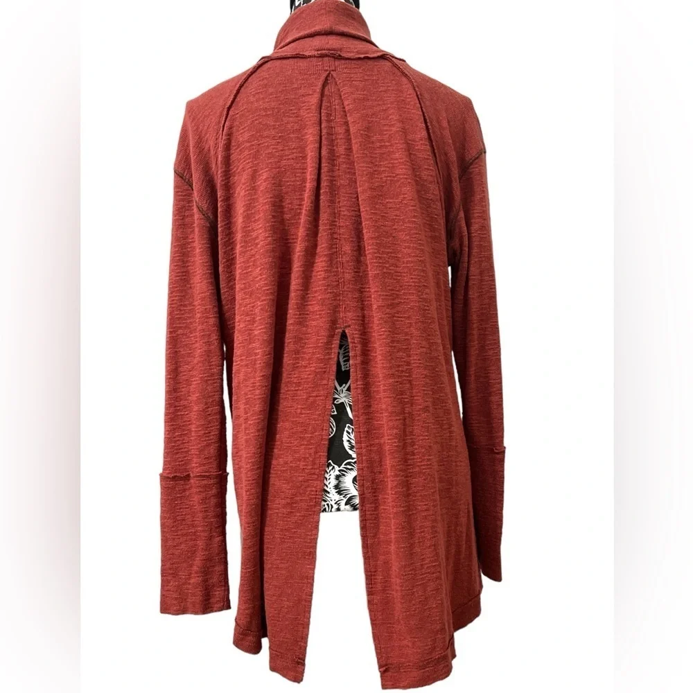 Free People Split Back Turtleneck Top Cinnamon Rust Oversized Large